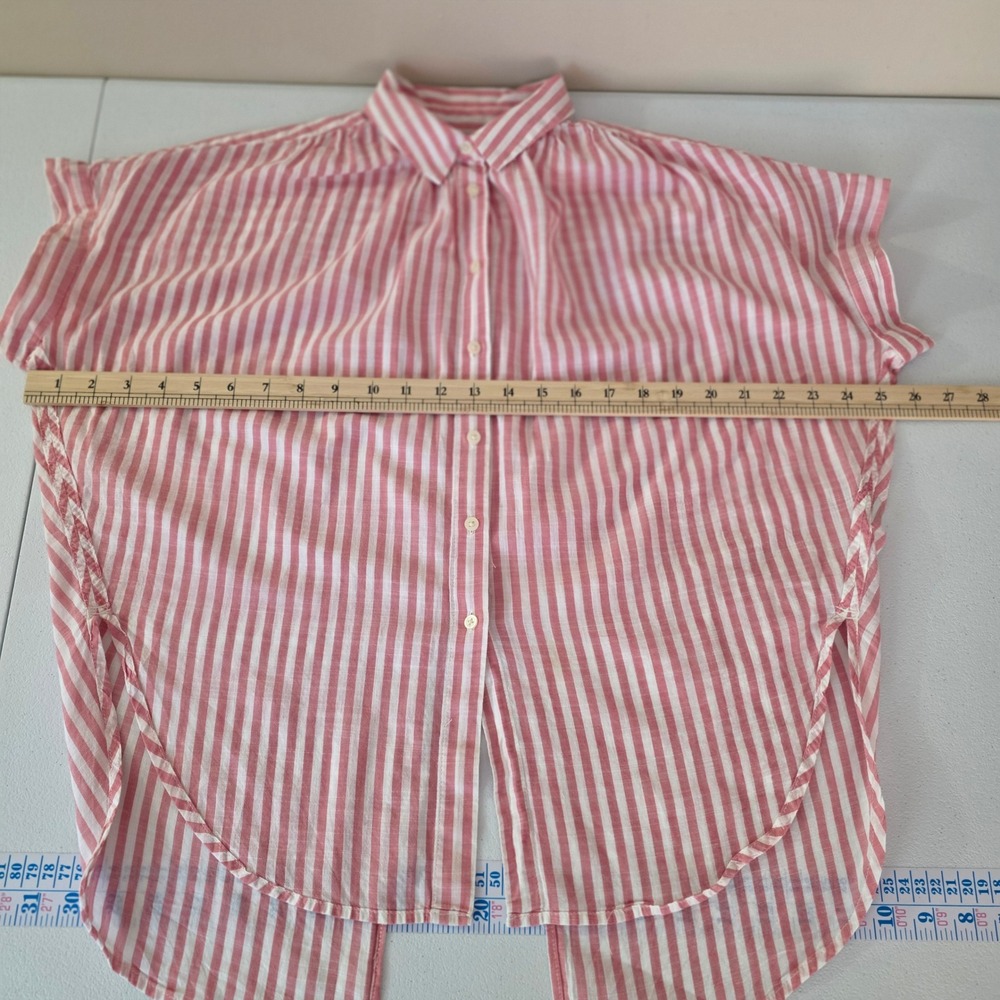 Madewell Cotton Button Shirt Womens Small Pink White Striped Back Vent Oversized - Picture 7 of 11